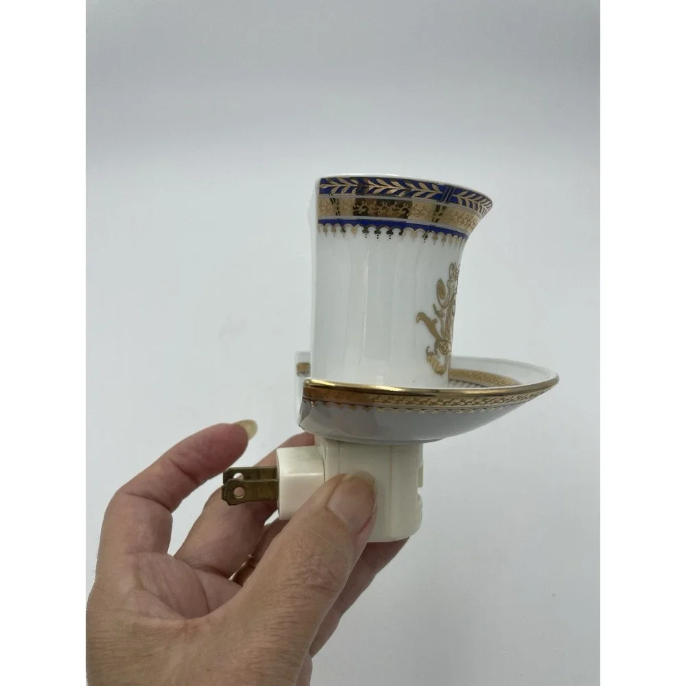 Elegant Porcelain Tea‎ Cup Nightlight Blue Gold Gilded Works
